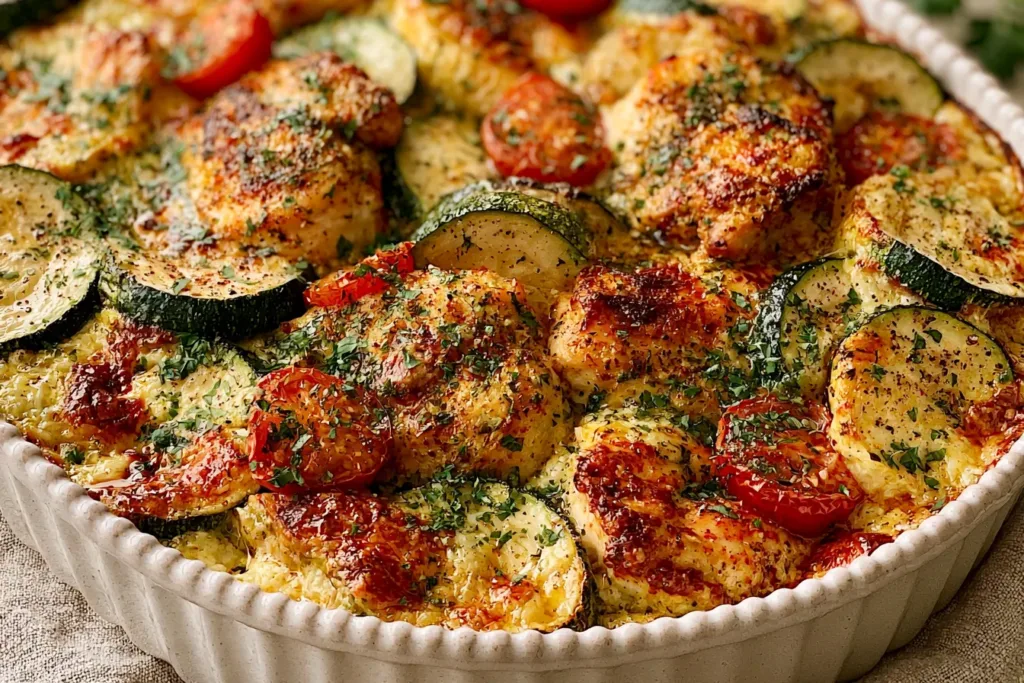 Savory Mediterranean Chicken Zucchini Bake Fresh Out of the Oven