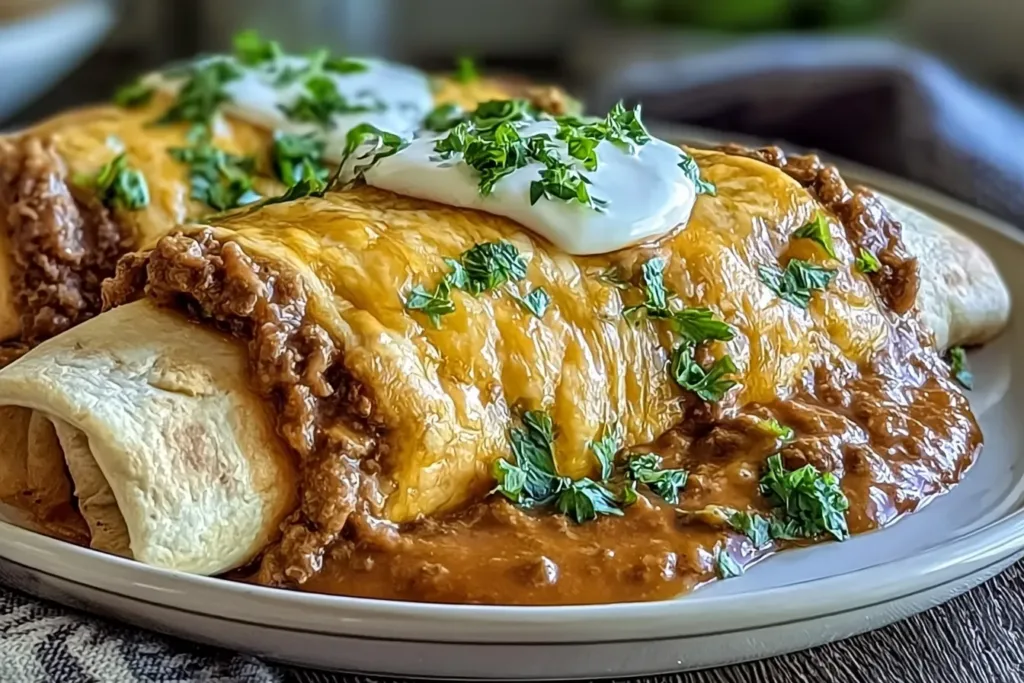Savory Smothered Ground Beef Burritos with Creamy Chipotle Delight Image