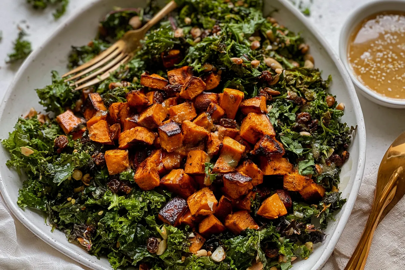 Smoky Sweet Potato Kale Salad with Hot Ginger Dressing Delights 4 Smoky Sweet Potato Kale Salad with Hot Ginger Dressing.