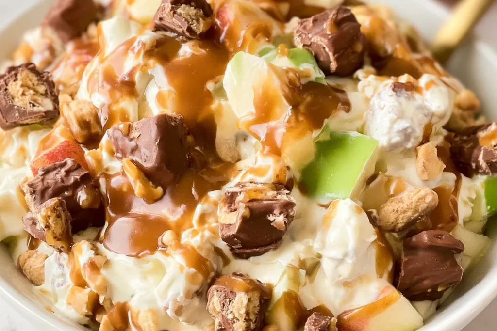 Delicious Snickers Apple Salad Served in a Bowl