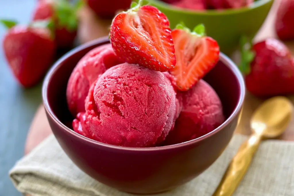 Delicious Strawberry Sorbet Served in a Bowl
