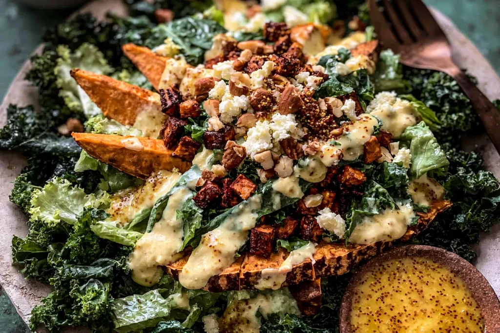 Sweet Potato Kale Salad with Creamy Honey Mustard Dressing