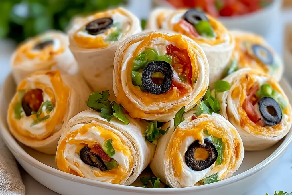 Taco Cream Cheese Pinwheels Ready to Serve