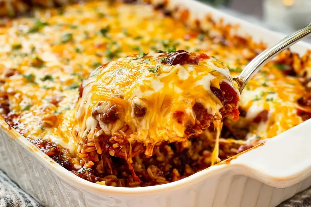 Taco Rice Casserole Ready to Serve