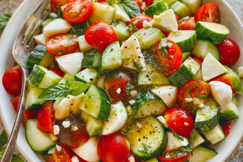Vibrant Tomato Cucumber Mozzarella Salad Bowl