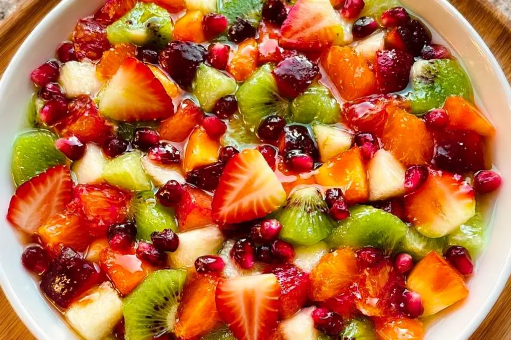 Winter Fruit Salad with Maple-Lime Dressing in a Bowl