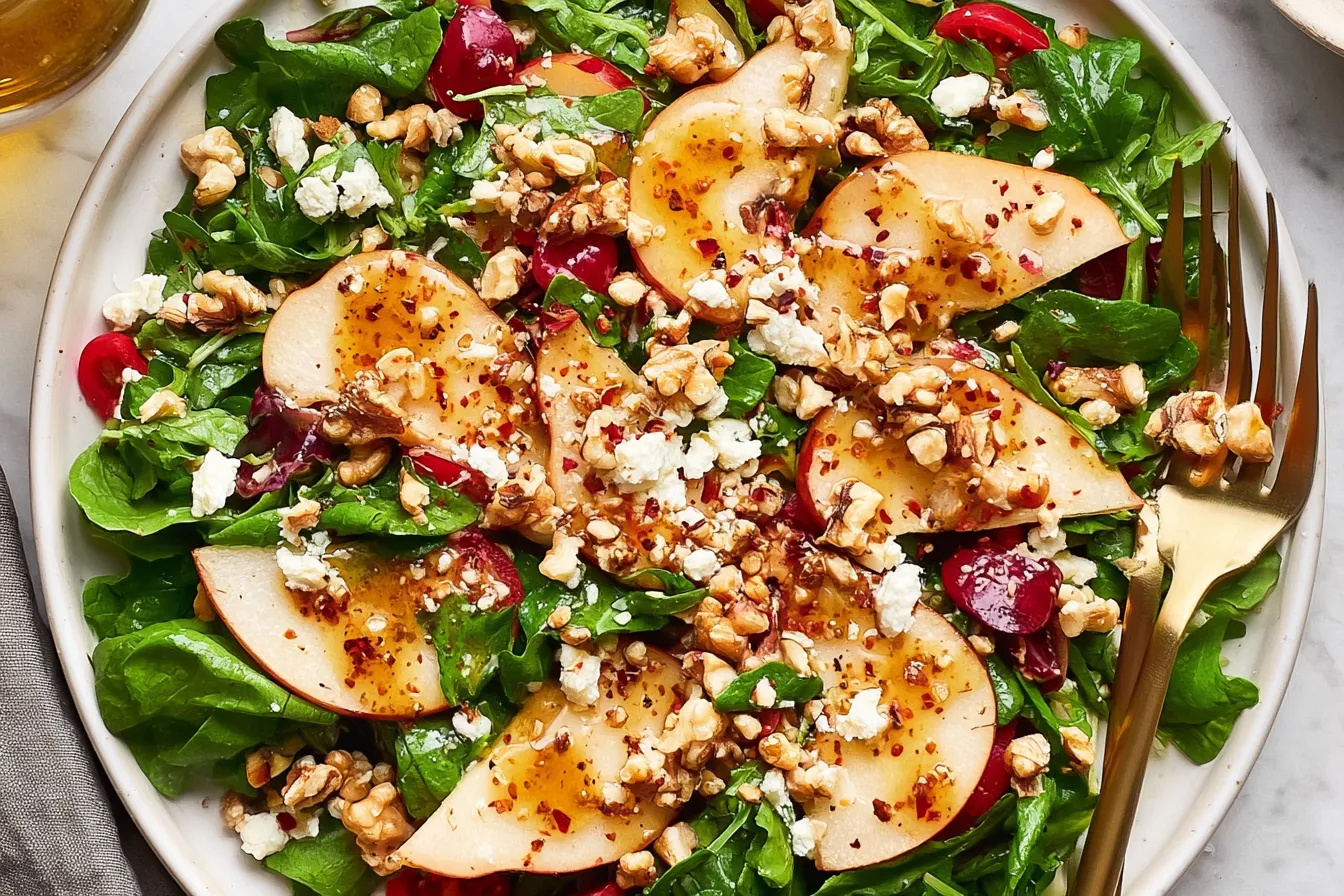 Asian Pear Salad with Walnuts and a Maple Mustard Dressing 