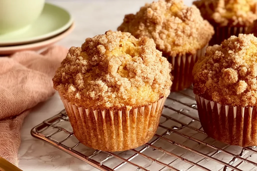 Freshly Baked Banana Crumb Muffins on a Cooling Rack