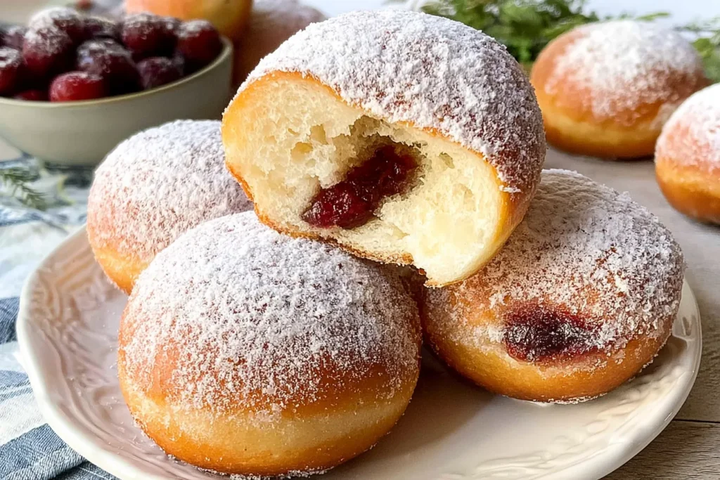 Delicious Berliner (German Donuts) with Powdered Sugar