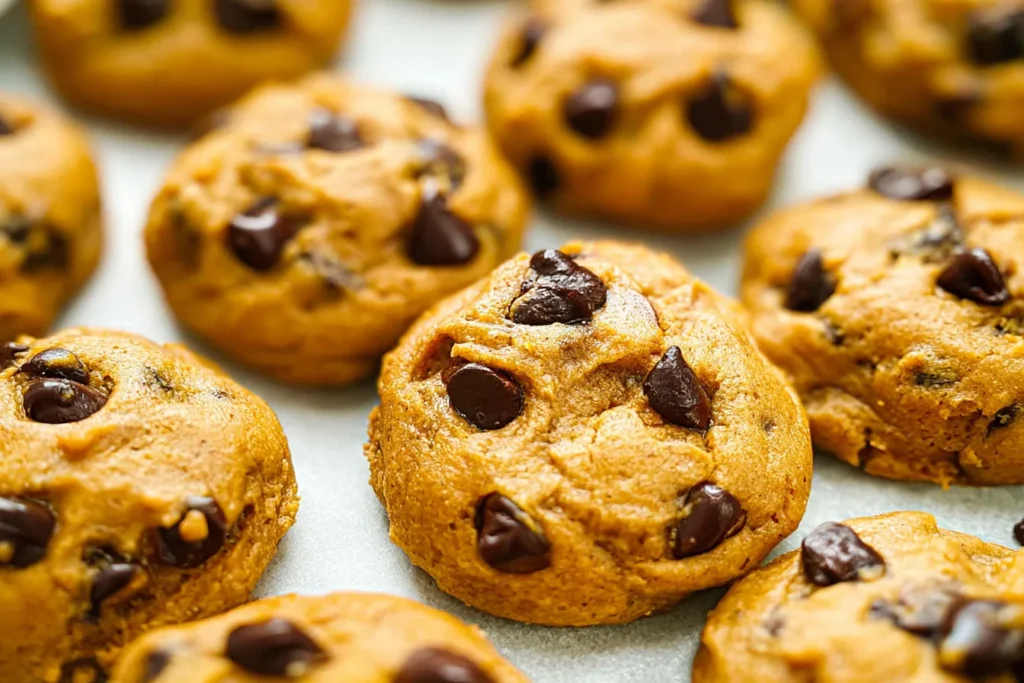 Classic Pumpkin Chocolate Chip Cookies on Baking Tray