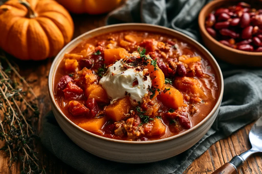 Delicious Cozy Crockpot Pumpkin Chili in a Bowl
