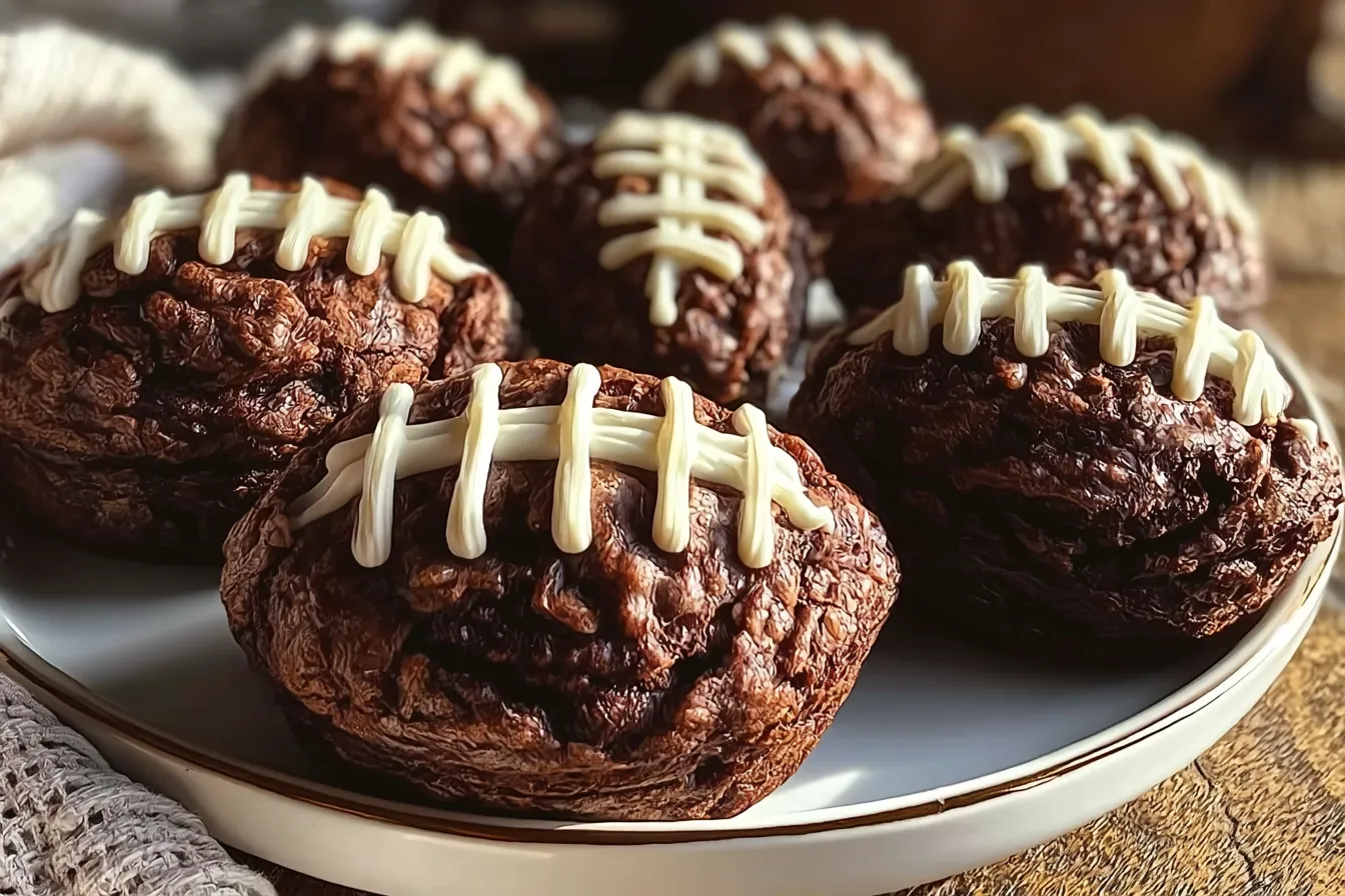 Cozy Football-Shaped Chocolate Brownie Bites with Cream Cheese Laces Recipe for Game Day Treats