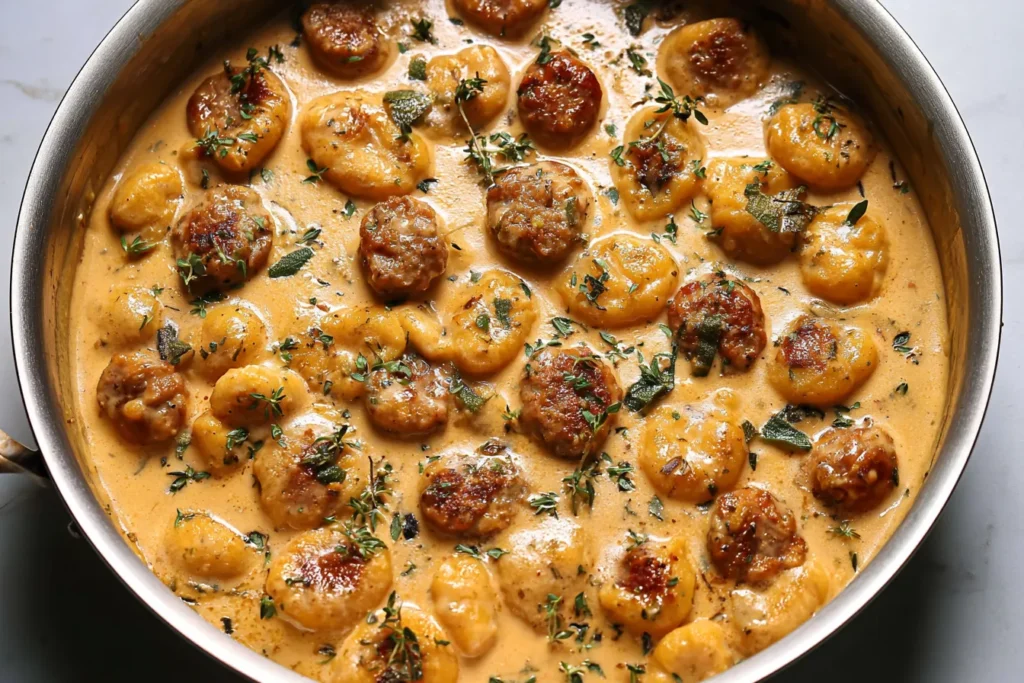 Creamy Butternut Squash Gnocchi with Sausage Plated