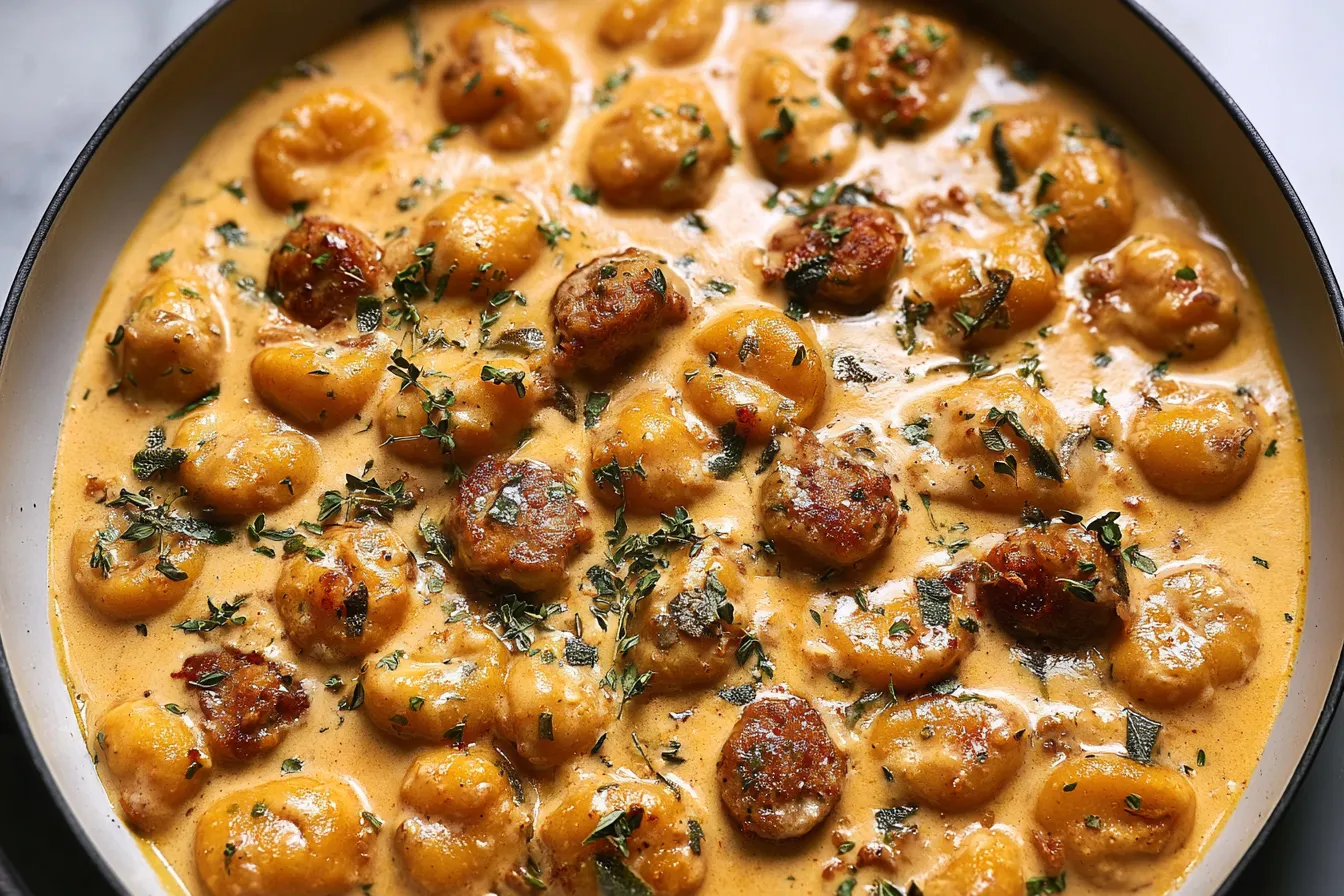 Creamy Butternut Squash Gnocchi with Sausage, Thyme, and Sage 