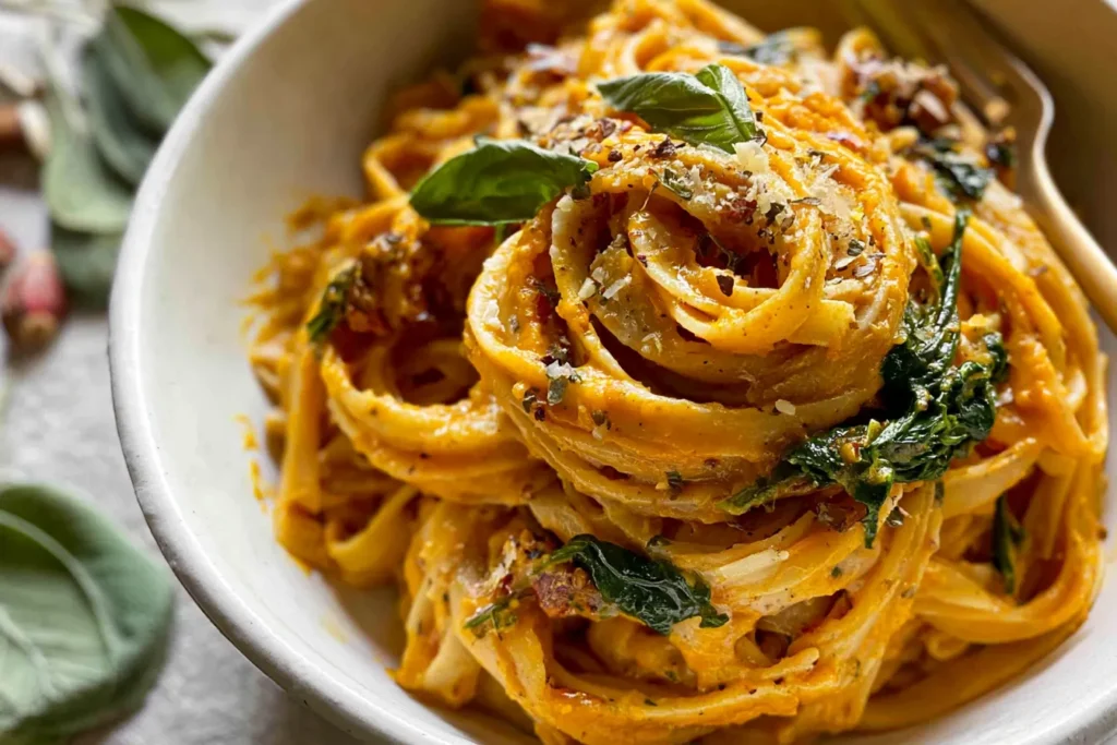 Creamy Pumpkin Pasta Dish Ready to Serve