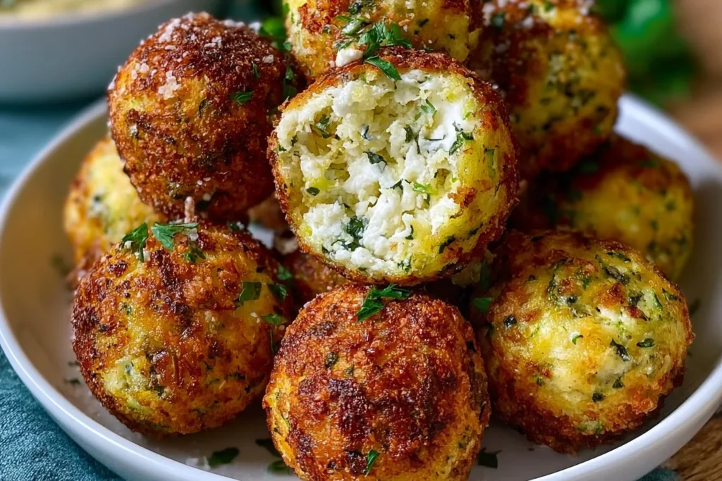 Crispy Zucchini-Feta Balls Ready to Serve