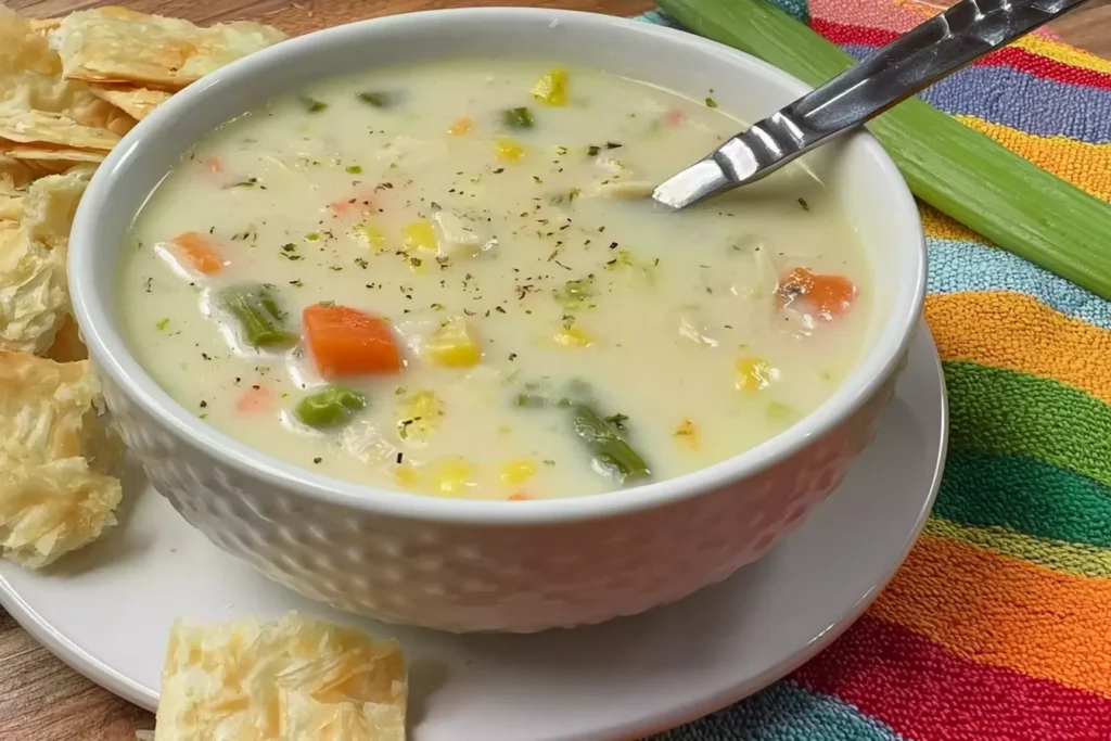 Easy Chicken Pot Pie Soup in a Cozy Bowl