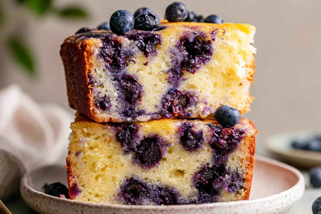 Easy Vegan Lemon Blueberry Cake Garnished with Fresh Berries