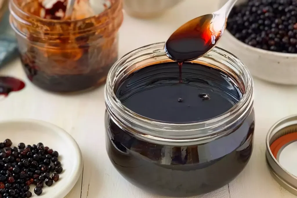 Elderberry Syrup: Boost Your Immunity with This Superfood 3 Elderberry Syrup in a Glass Jar with Fresh Berries
