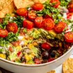 Fresh & Healthy 7-Layer Dip in a Colorful Dish