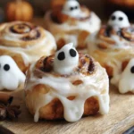 Ghost Cinnamon Rolls on a Spooky Serving Plate