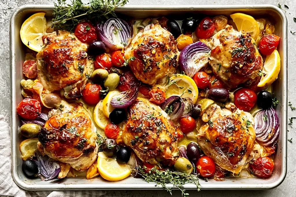 Delicious Greek Sheet Pan Chicken Ready to Serve