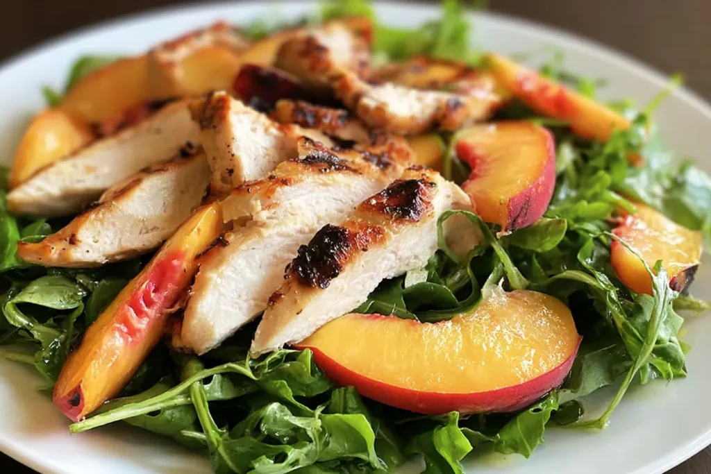 Delicious Grilled Chicken, Peach, and Arugula Salad