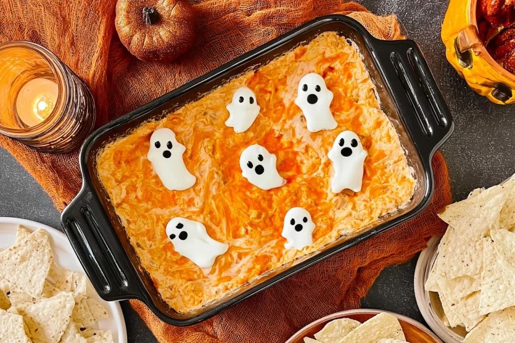 Halloween Buffalo Chicken Dip (Booffalo Dip) Ready to Enjoy!