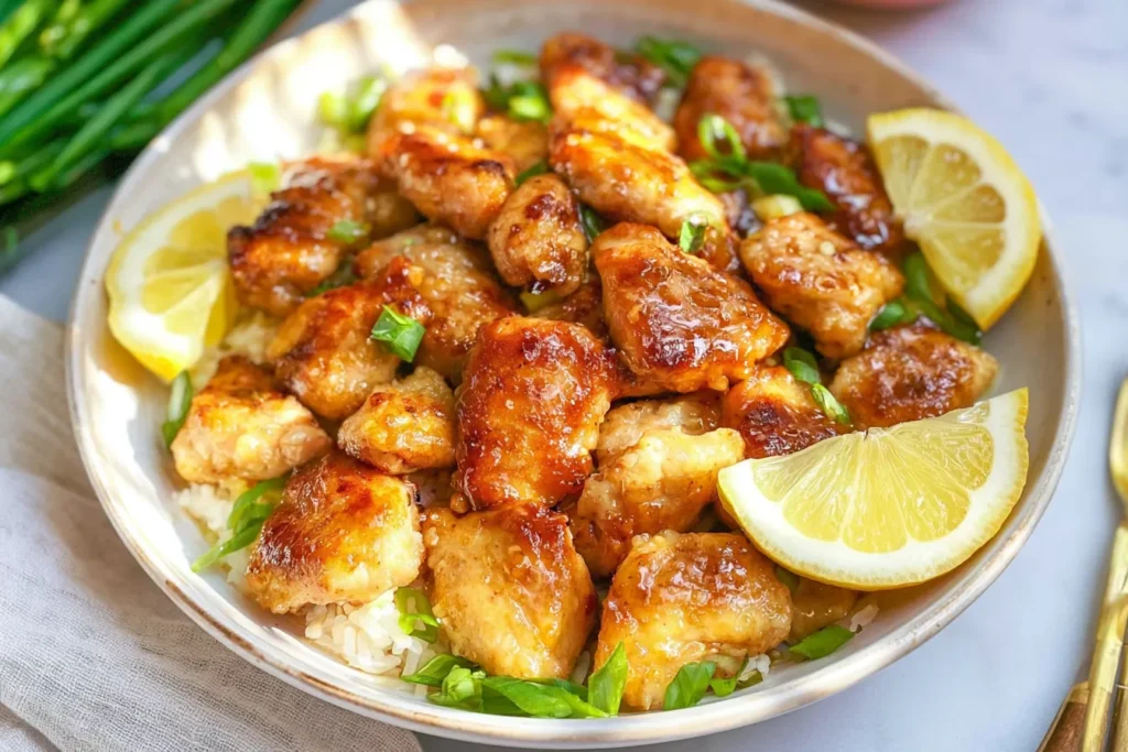 Healthy Chinese Lemon Chicken Plated with Vegetables