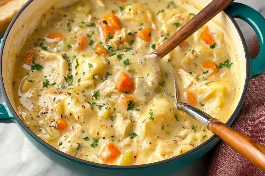 Delicious Homemade Chicken and Dumplings in a Bowl