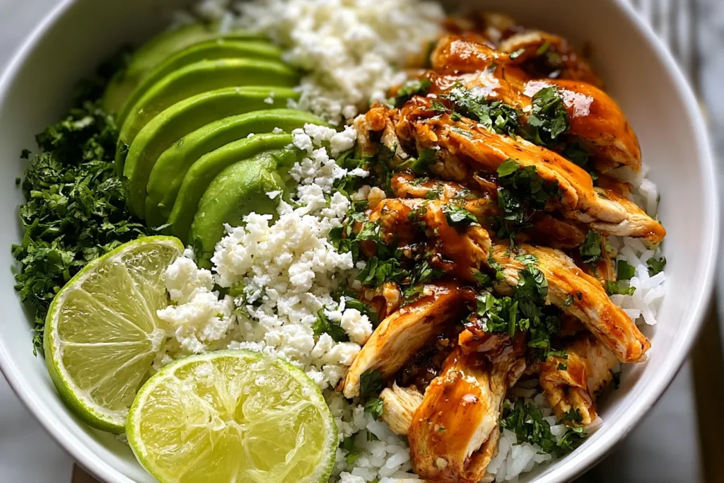 Colorful Honey Lime Chicken & Avocado Rice Bowl
