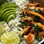 Colorful Honey Lime Chicken & Avocado Rice Bowl
