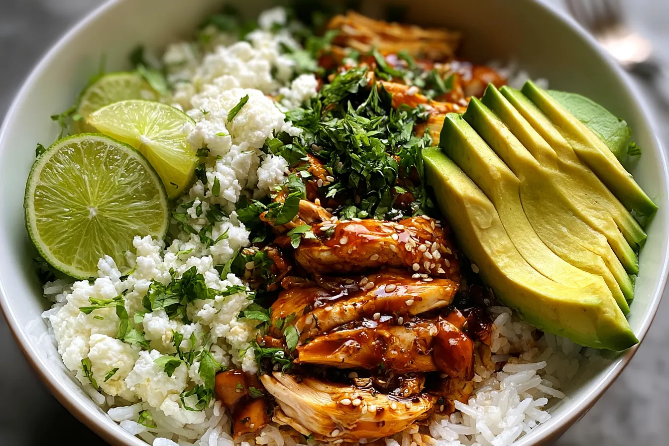 Honey Lime Chicken & Avocado Rice Bowl – High Protein Healthy Dinner Idea 
