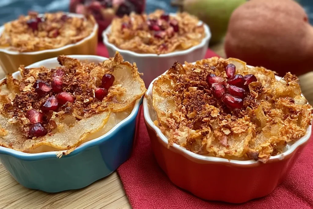 Individual Air Fryer Pear-Pomegranate Crisps Freshly Made