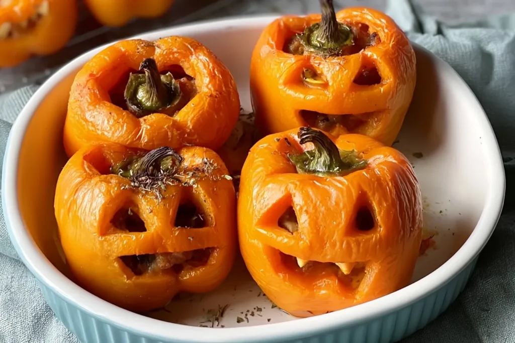 Jack-o'-Lantern Stuffed Peppers on a Festive Table