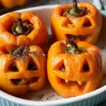 Jack-o'-Lantern Stuffed Peppers on a Festive Table