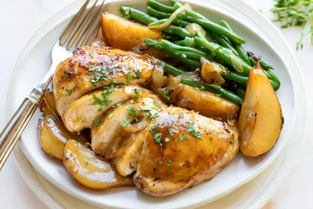 Maple-Glazed Chicken with Caramelized Onions and Pears Plated