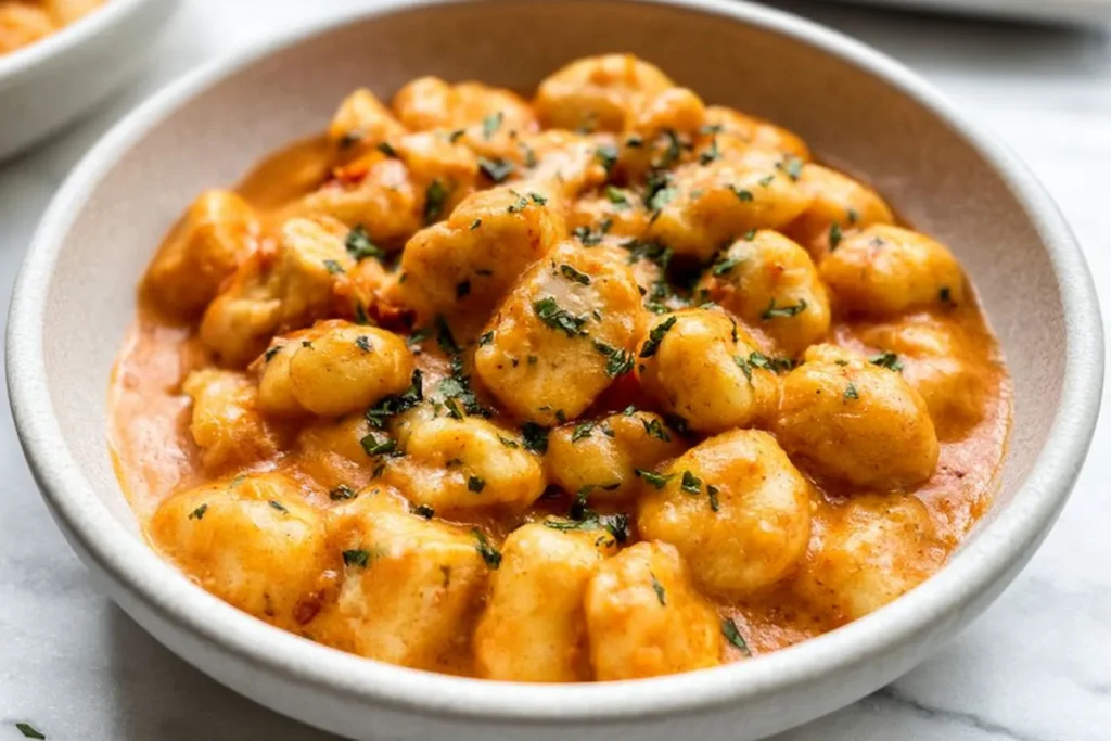 Marry Me Crispy Tofu with Gnocchi Plated Delight