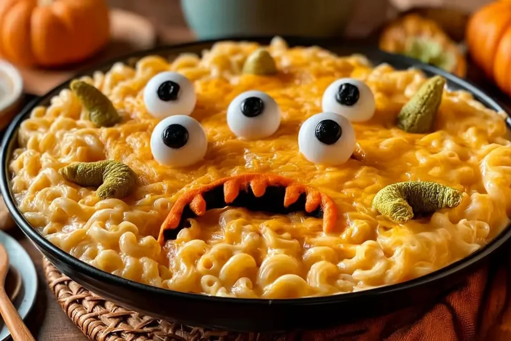 Monster Halloween Mac and Cheese in a Pumpkin Bowl
