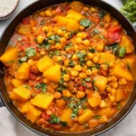 MOROCCAN PUMPKIN & CHICKPEA STEW in a rustic bowl