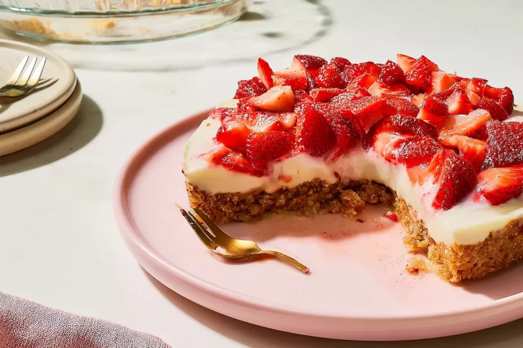 No Bake Sugar Free Strawberry Cheesecake: A Guilt-Free Delight 3 No Bake Sugar Free Strawberry Cheesecake Slice on a Plate