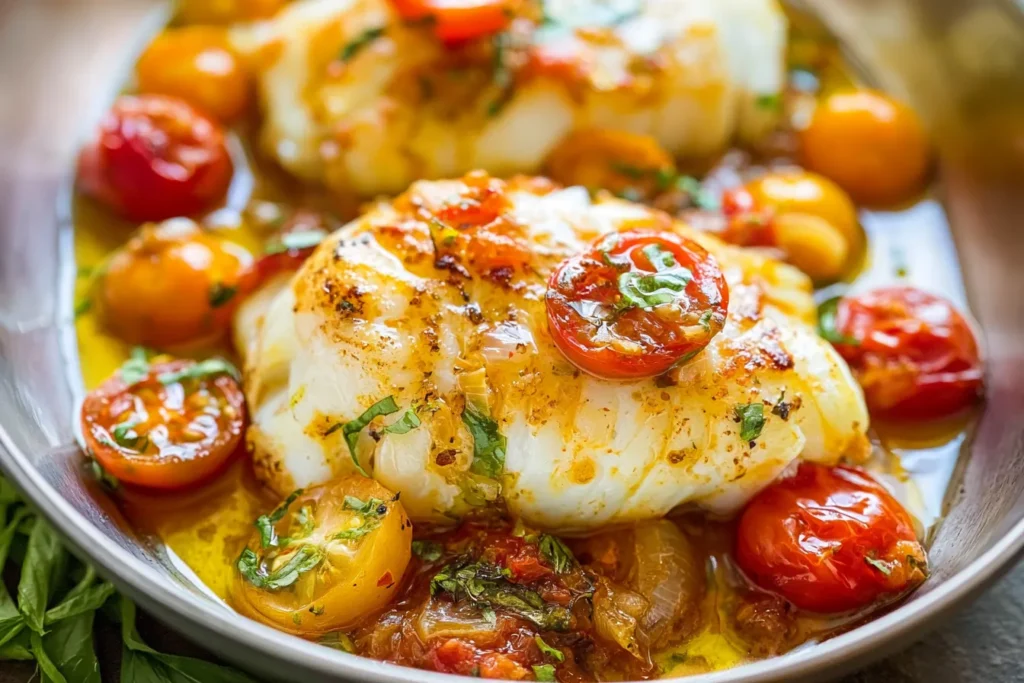Pan-Seared Cod with Tomato Basil Sauce