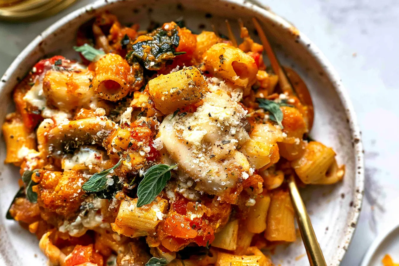 Pasta Bake with Pumpkin Tomato Sauce 
