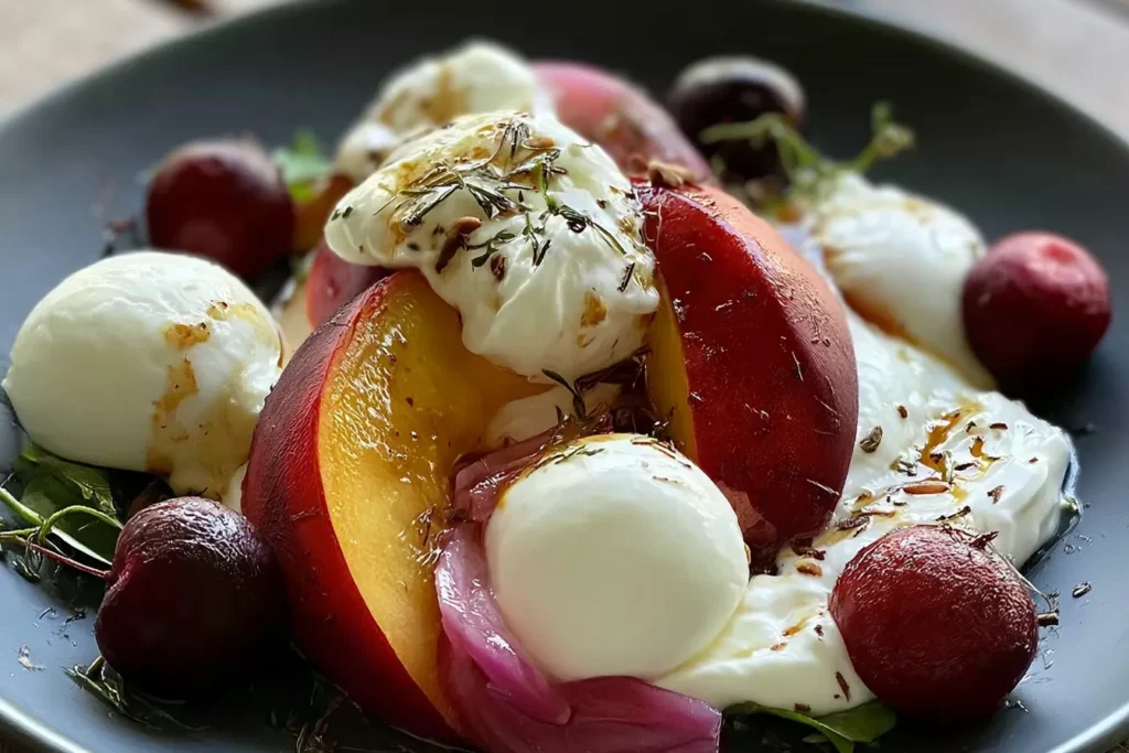 Beautiful Peach Burrata Salad Ready to Enjoy