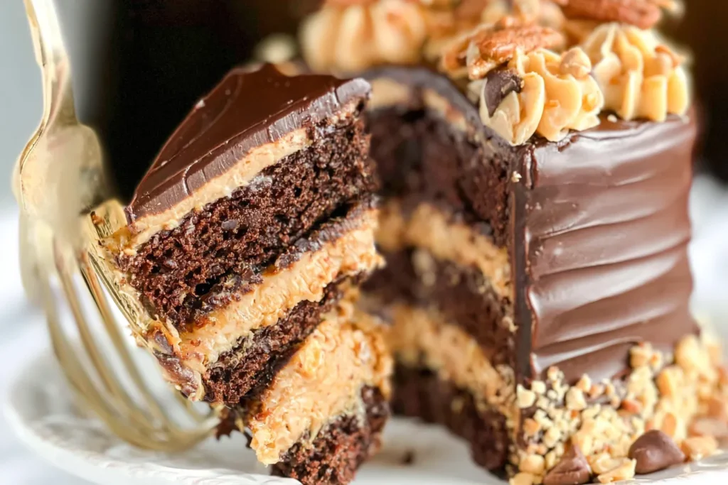 Peanut Butter Chocolate Layer Cake Slice