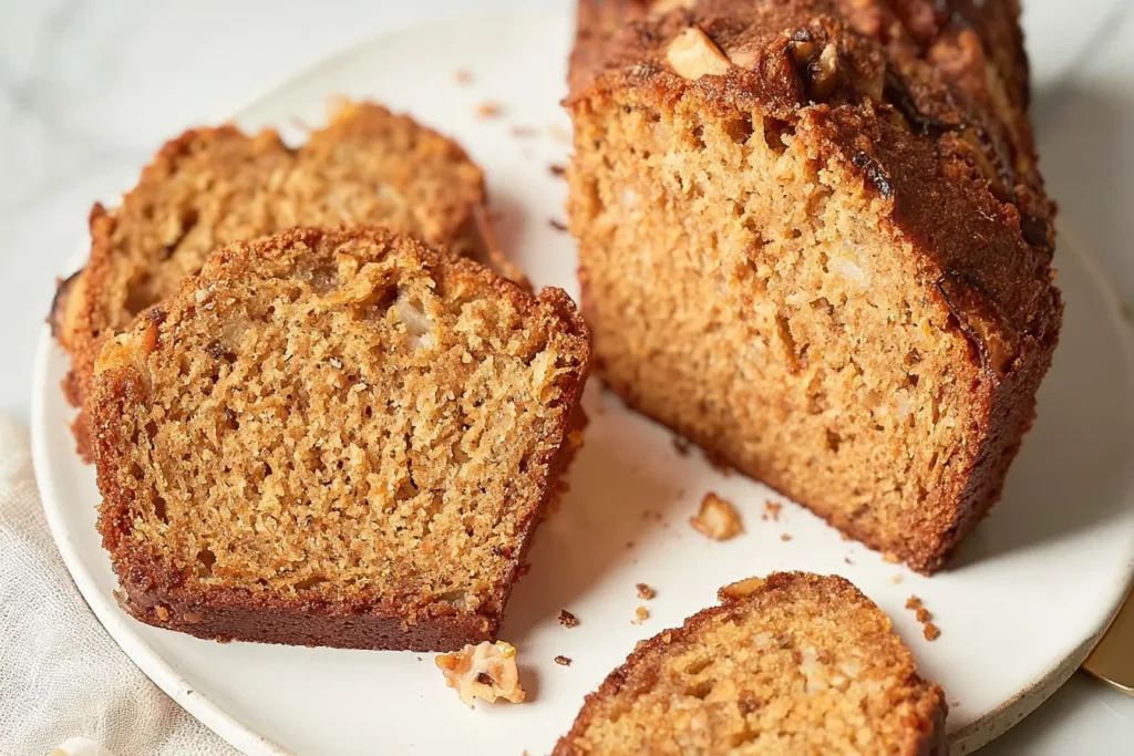 Freshly Baked Pear Bread Slices on a Wooden Board