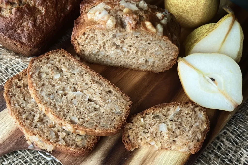 Freshly Baked Pear Bread Slices with Asian Pears