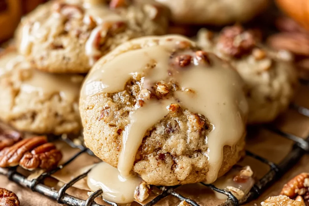 Pecan Maple Cookies with Maple Glaze Freshly Baked