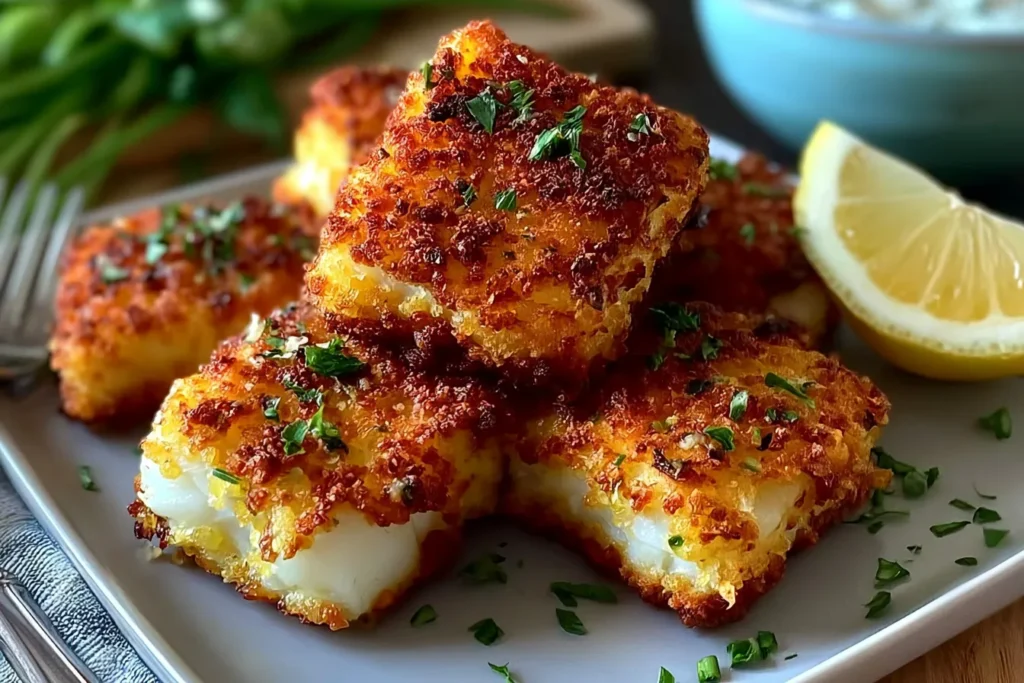 Crispy Cod Fish Plated for Dinner