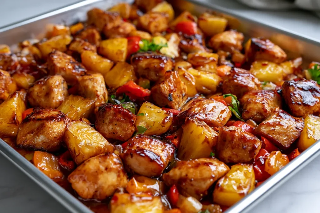 Perfect Sheet Pan Hawaiian Chicken Ready to Serve